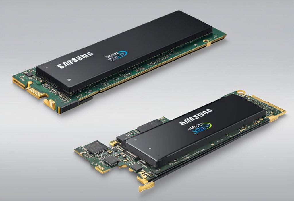 A comparison table between Samsung 980 M.2 SSD and Samsung 980 Pro SSD, with clear labels and specs displayed for each product