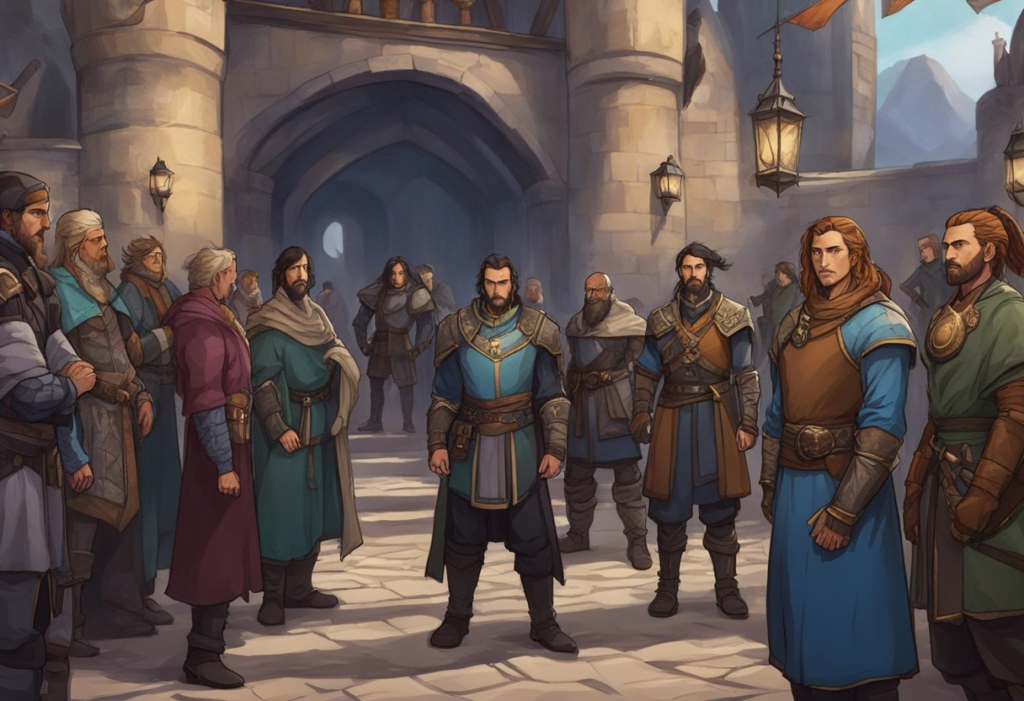 Party members dismissed in Baldur's Gate 3. Characters standing apart, one leaving. Background of a fantasy setting