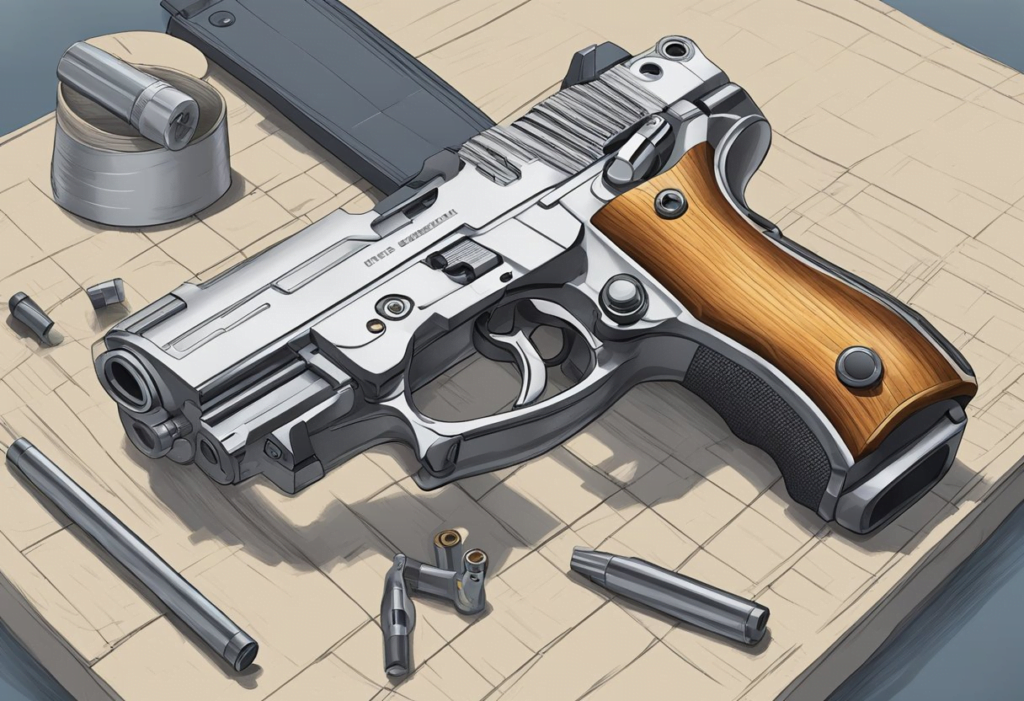 A handcrafted handgun being examined for troubleshooting